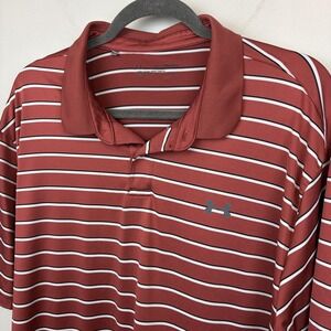 Under Armour Polo Shirt Mens 2XL Red Striped HeatGear Loose Golf Performance